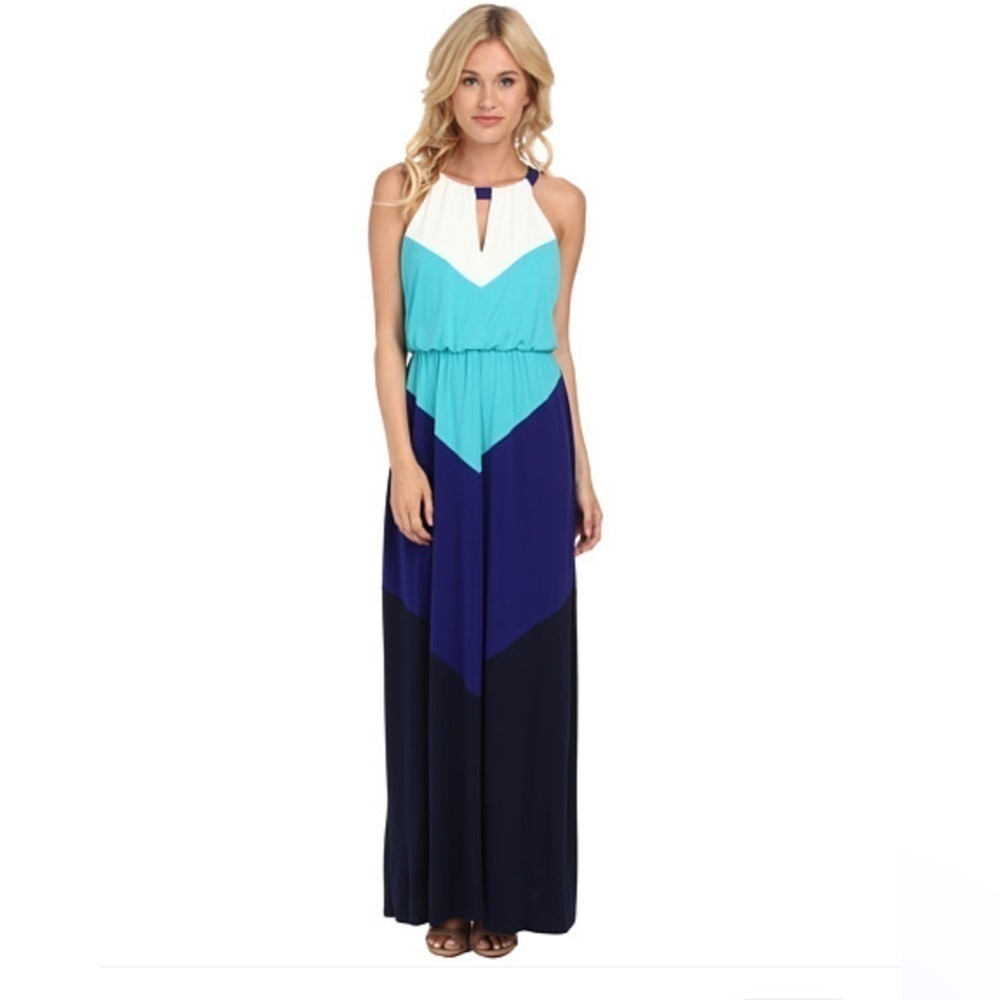 Vince Camuto Colorblock Chevron Halter Maxi Dress